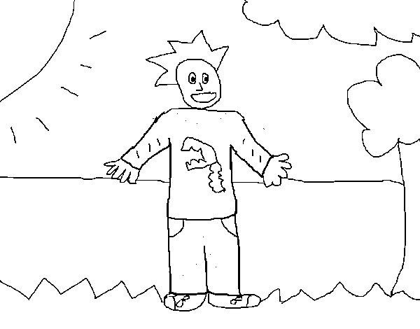 Boy in the field coloring page
