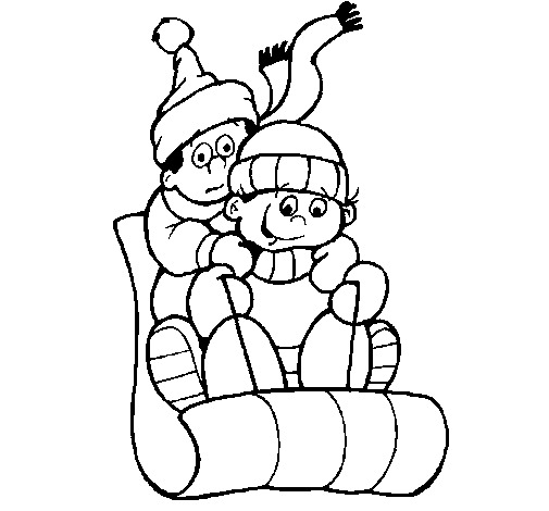 Children jumping in the snow coloring page