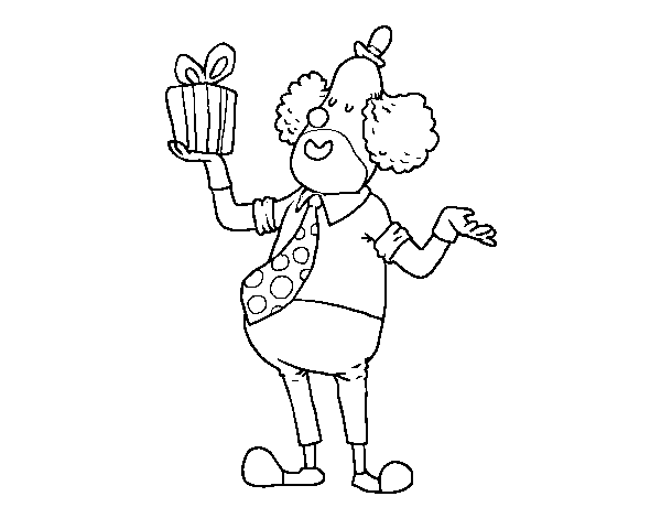  Clown with gift coloring page