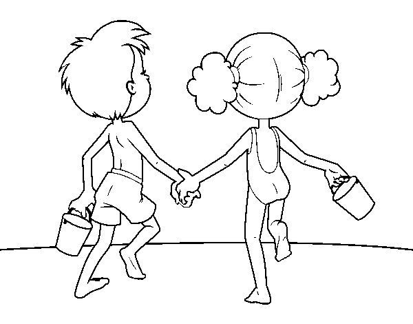 Girl and boy on the beach coloring page