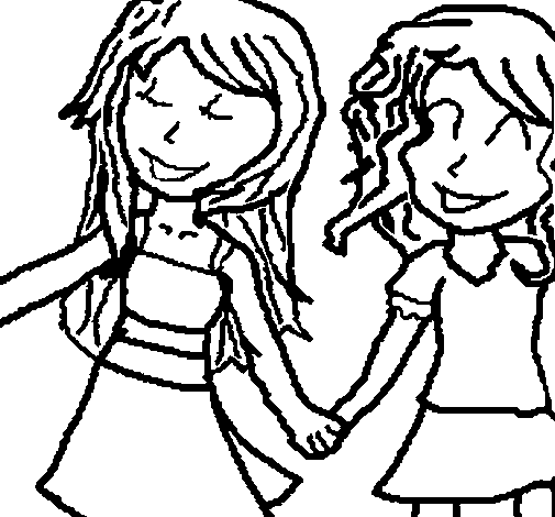 Girls shaking hands coloring page