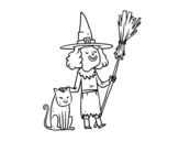 Halloween witch with cat coloring page