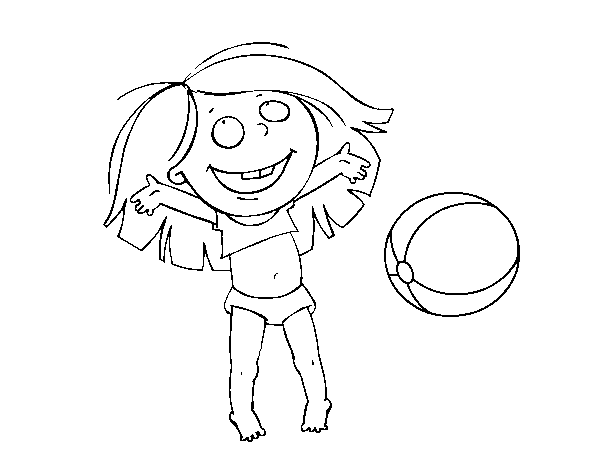 Little girl with beach ball coloring page