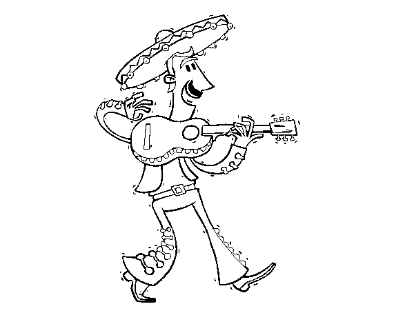 Mariachi with guitar coloring page