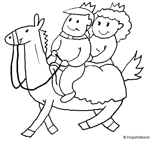 Prince and princess on horseback coloring page