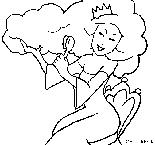 Princess brushing her hair coloring page