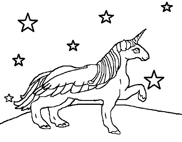 Unicorn looking at the stars coloring page