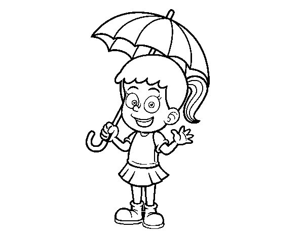 A girl with an umbrella coloring page