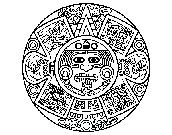 Aztec calendar stone coloring page