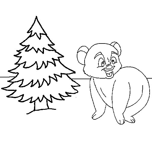 Bear and fir tree coloring page