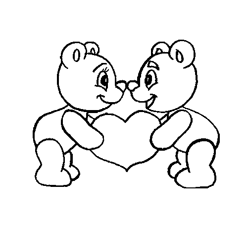 Bears in love coloring page
