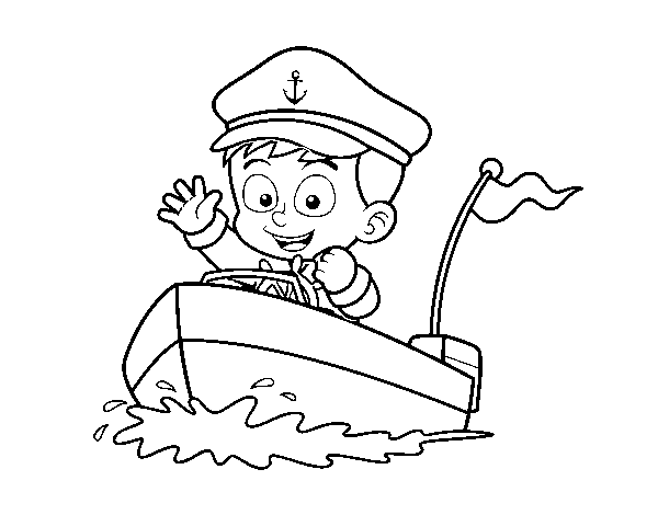 Boat and captain coloring page