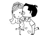 Bride and groom dancing in love coloring page