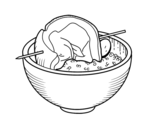 Brochette of meat with rice coloring page