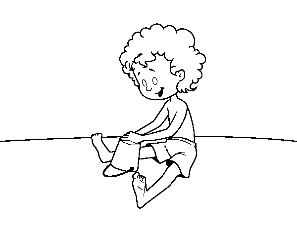 Child playing in the sand coloring page