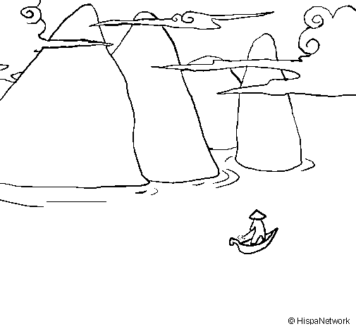 Chinese landscape coloring page