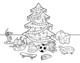 Christmas tree with some toys coloring page
