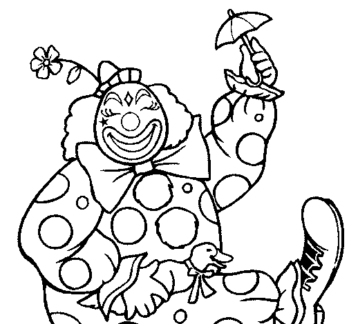 Clown and duck coloring page