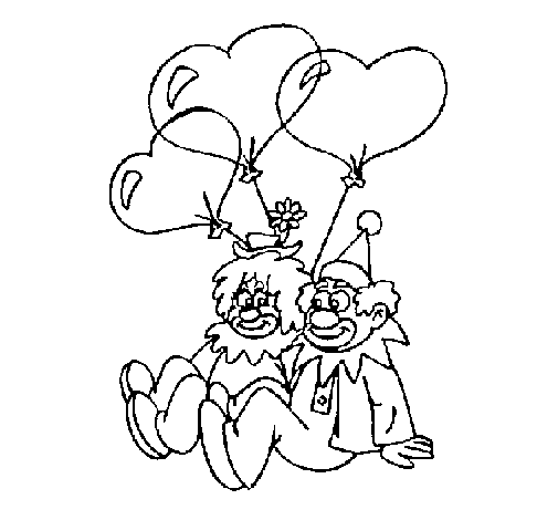 Clowns in love coloring page
