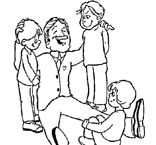 Dad with his 3 sons coloring page