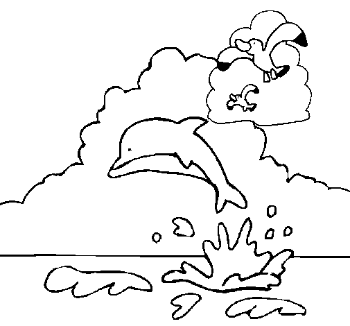 Dolphin and seagull coloring page