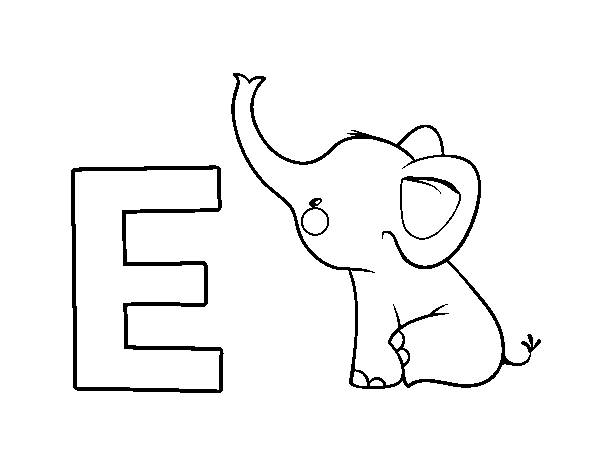 E of Elephant coloring page