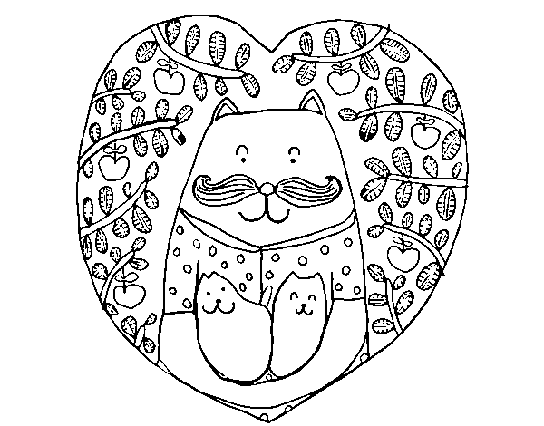 Father cat and children coloring page
