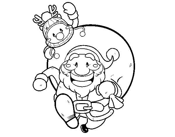 Father Christmas and Rudolph coloring page