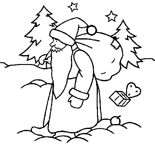 Father Christmas delivering presents coloring page