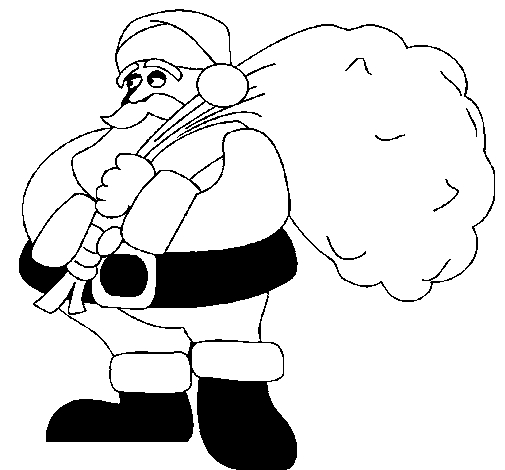 Father Christmas with the sack of presents coloring page