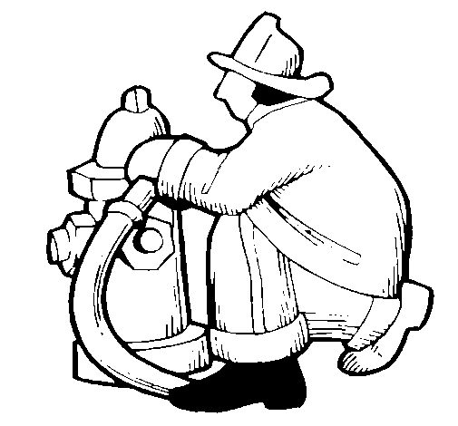 Firefighter and fire hydrant coloring page