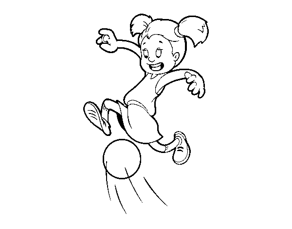 Girl playing football coloring page