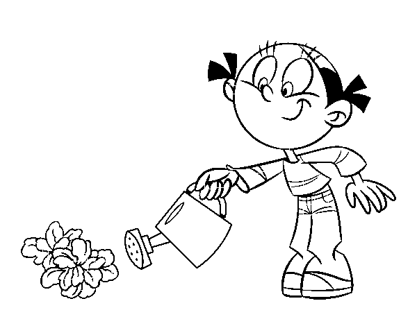 Girl watering coloring page