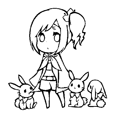 Girl with bunnies coloring page