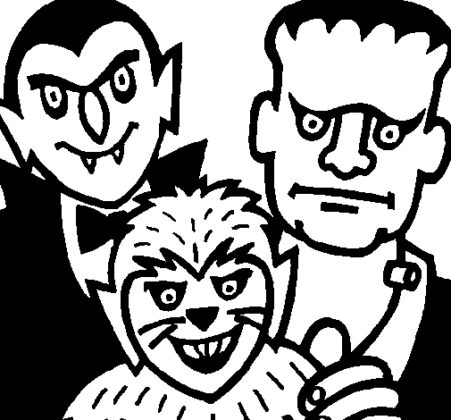 Halloween characters coloring page