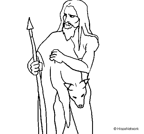 Hunter with his prey coloring page