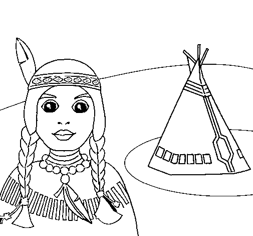 Indian and teepee coloring page