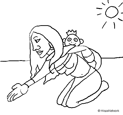 Itza mother and son coloring page