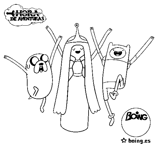 Jake, Princess Bubblegum and Finn coloring page