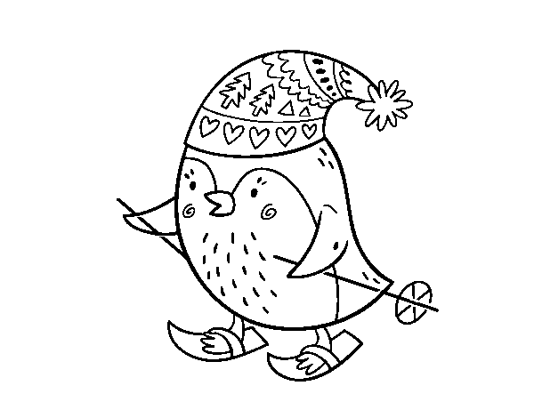 Little bird skiing coloring page