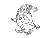 Little bird skiing coloring page