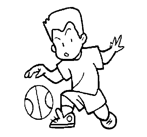 Little boy dribbling ball coloring page