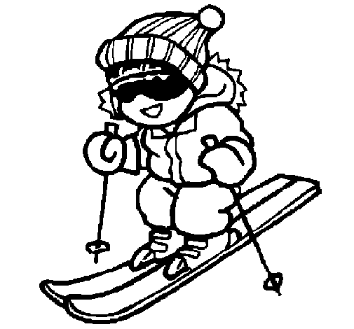 Little boy skiing coloring page