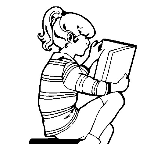 Little girl reading coloring page
