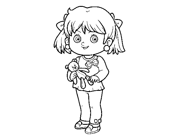 Little girl with teddy bear coloring page