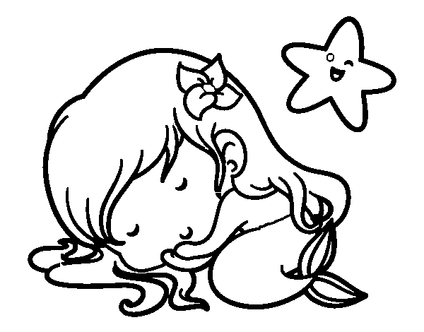 Little mermaid chibi sleeping coloring page
