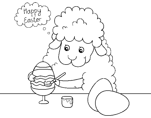 Little sheep coloring easter eggs coloring page