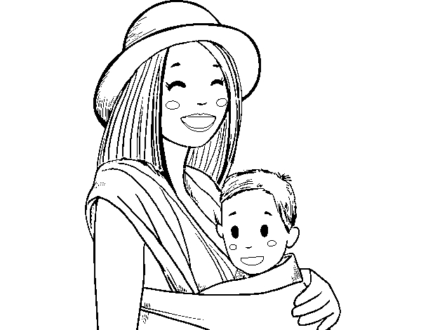 Mom with baby sling coloring page