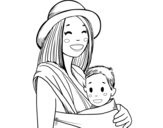 Mom with baby sling coloring page