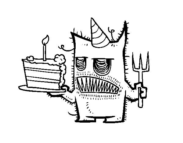 Monster birthday cake coloring page